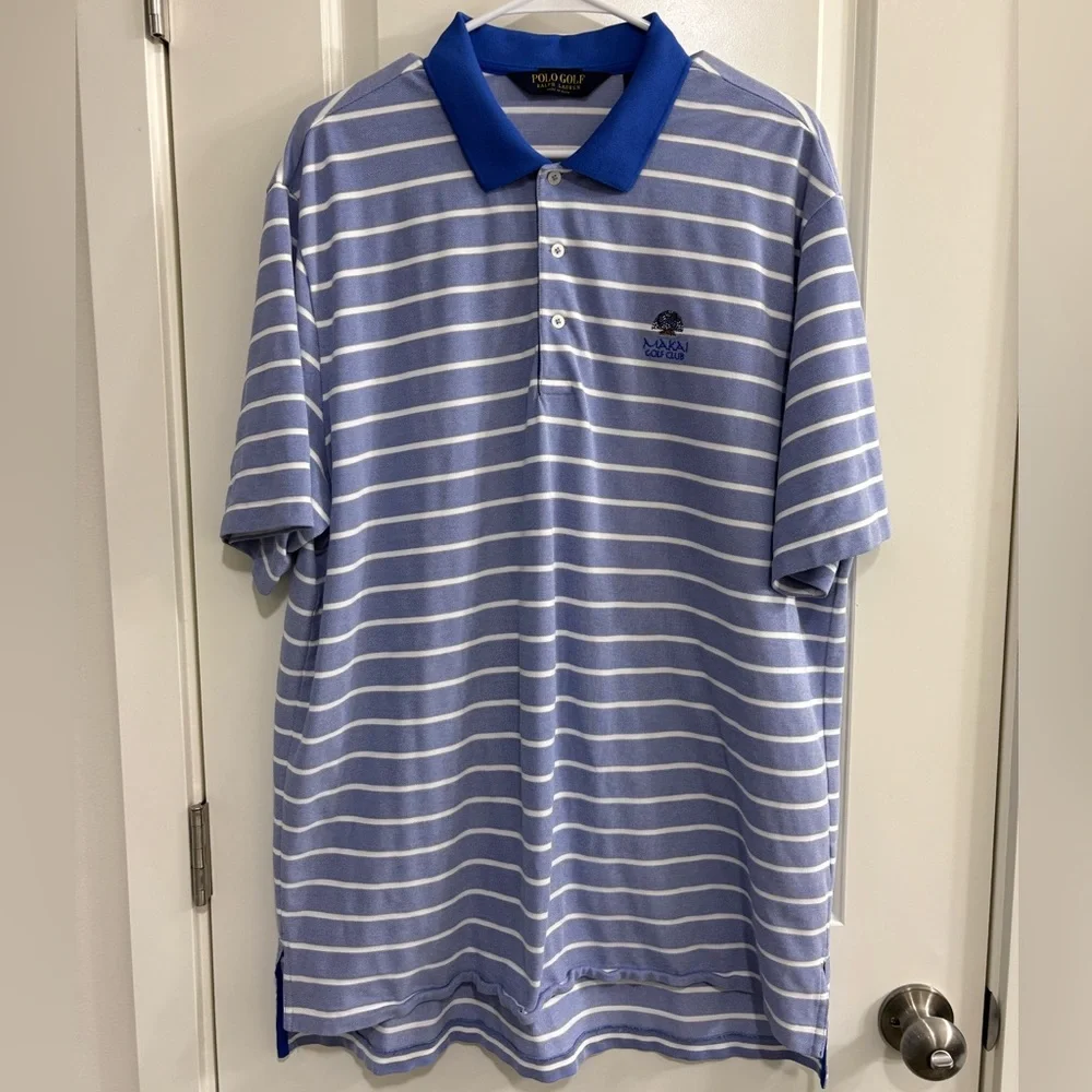 Ralph Lauren Polo Golf Blue and White Striped Polo Shirt